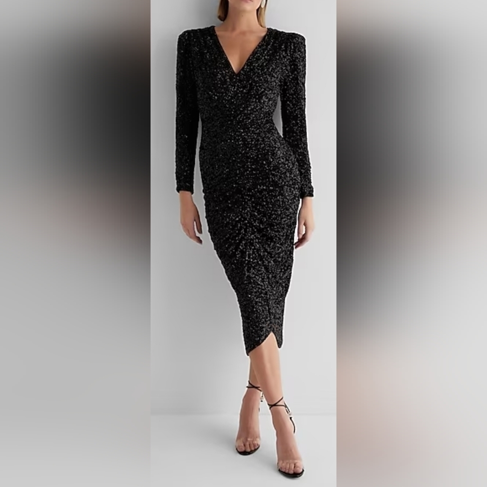 Express Black Sequin Midi Dress